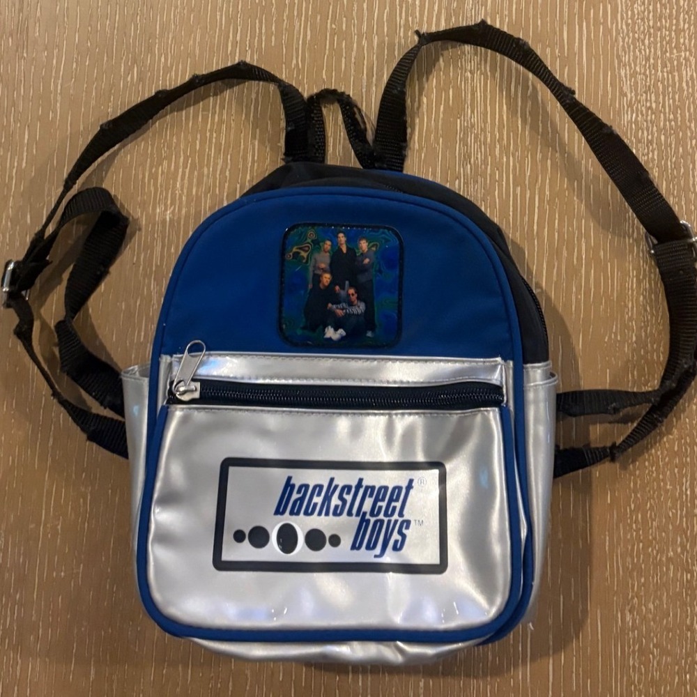 Vintage Y2K Backstreet Boys Mini Backpack 8in Blue Silver Pop Music Boy Band Bag